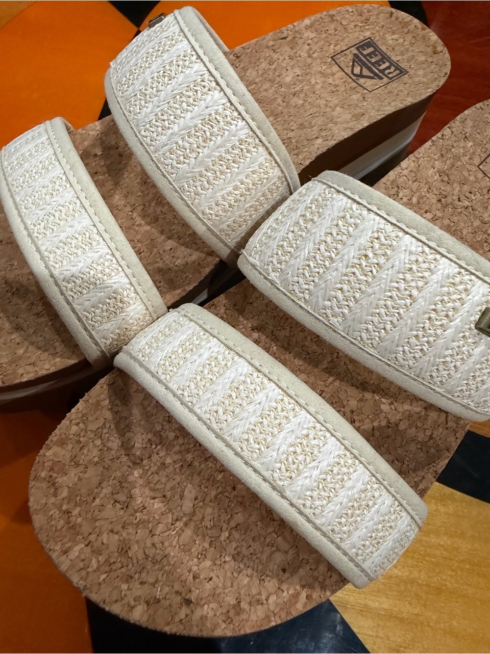 Reef Cream Double-Strap Cork Platform Slides . - Picture 8 of 11